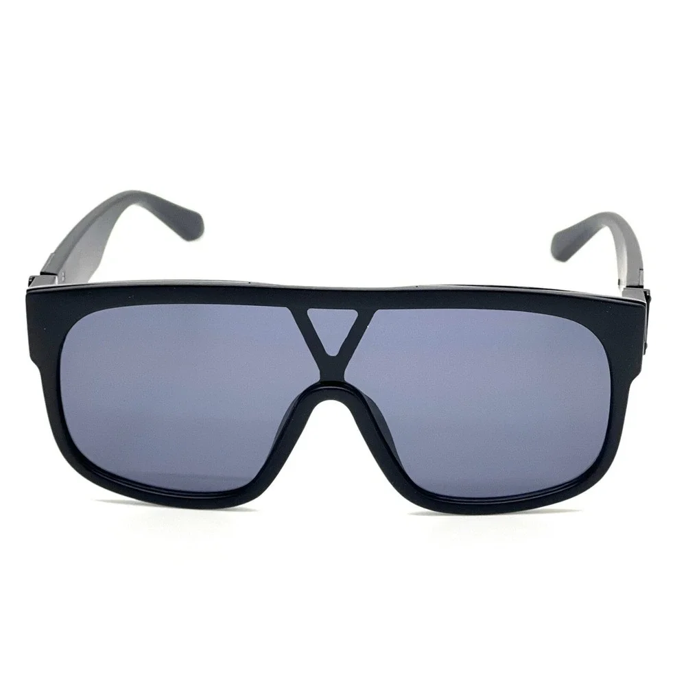 Flat Top Sunglasses Men's Fashion Oversized Square Frame‎ Dark Black Lens Luxury